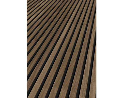 Handmuster zu Sonava Akustikpaneel Walnuss Vasa 1-seitig furniert naturgeölt 2600 x 520 x 21 mm Holzpaneele für die Wandgestaltung