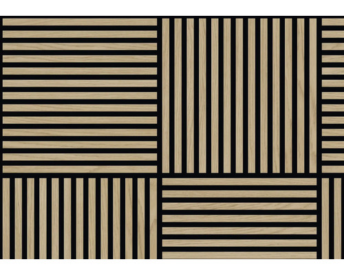 Akustikpaneel mit Holzrippen im geometrischen Muster
