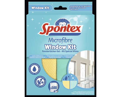 Spontex Microfaser Fensterputz Set mit gelbem Allzwecktuch und grünem Fenstertuch