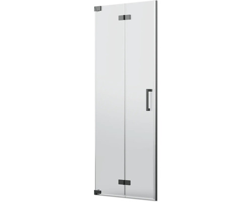 Jungborn Duschtür in Nische mit Drehfalttür ZERO 90 cm Klarglas Schmutzabweisende Glasbeschichtung schwarz matt Türanschlag links Duschkabine mit Drehtür aus Glas