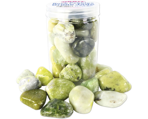 Grüne Jade Zierkiesel im Behälter