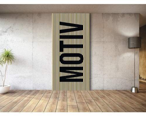 Dekoratives Wandbild mit dem Wort Motiv im Raum