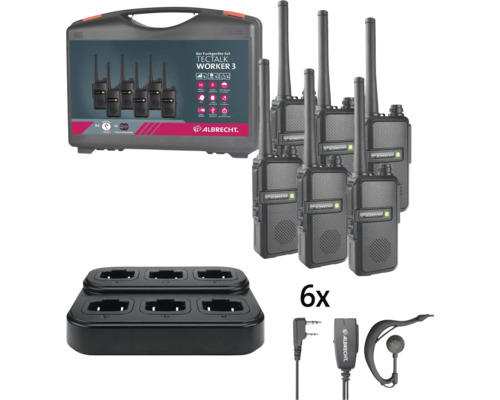 Albrecht Tectalk Worker 3 Funkgeräteset mit sechs Geräten, Ladestation und Zubehör