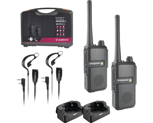Albrecht Tectalk Worker 3 Funkkofferset 2-teilig Albrecht Tectalk Worker 3 Funkgeräte Set mit zwei Funkgeräten, Headsets und Ladestationen