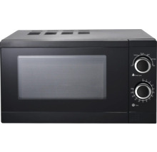 Schwarze Mikrowelle mit Drehknebel zur Leistungs- und Zeiteinstellung