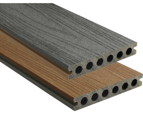 Zwei Terrassendielen mit Hohlkammerprofil