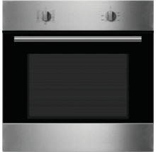 Edelstahl-Einbaubackofen mit Glasfront und Drehknöpfen