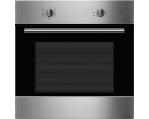 Edelstahl-Einbaubackofen mit Glasfront und Drehknöpfen