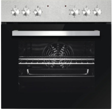 Edelstahl Einbaubackofen mit Bedienknöpfen und Innenraumbeleuchtung