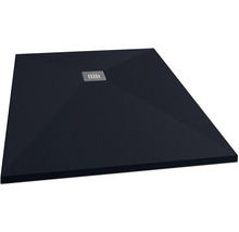 Schwarze Duschwanne mit quadratischem Ablauf