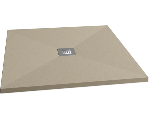 Beige Duschwanne mit quadratischem Abfluss