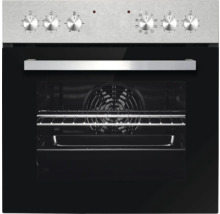 Edelstahl-Einbaubackofen mit Bedienknöpfen und Innenraumbeleuchtung