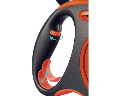 Detailansicht einer Rollleine für Hunde mit Bedienelementen