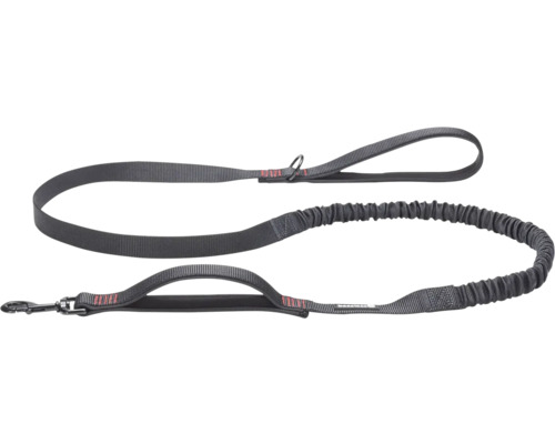 Graue Hundeleine mit zwei Griffen und elastischem Teil
