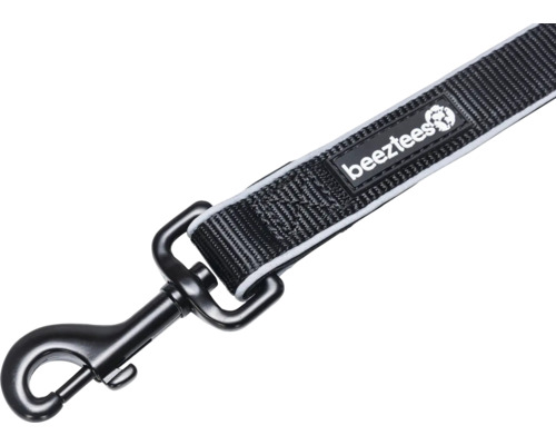 Schwarze Hundeleine mit Karabinerhaken und Beeztees Logo