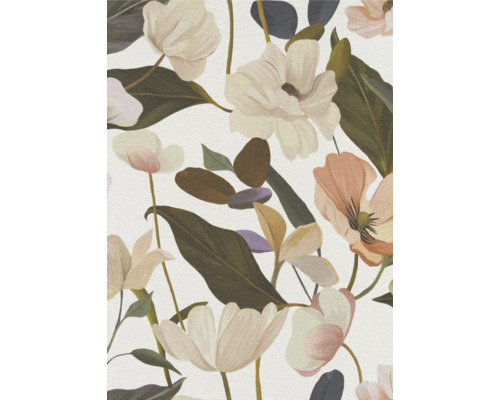 Nahaufnahme eines floralen Musters mit Blumen und Blättern