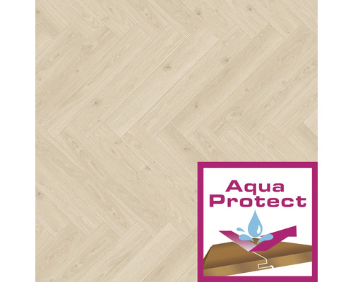 SKANDOR Laminat wasserfest Soil Oak Eiche Fischgrät 858 x 143 x 8 mm Heller Laminatboden im Fischgrätmuster mit Aqua Protect Siegel