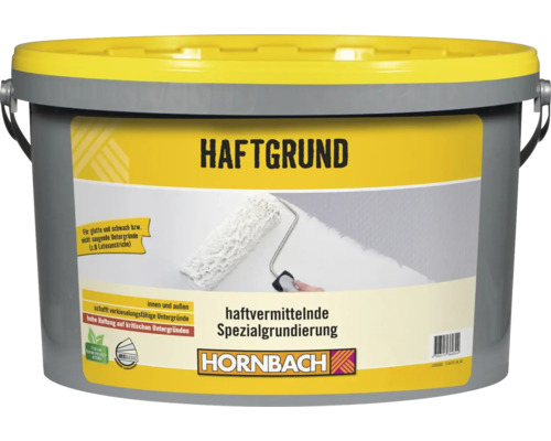 Haftgrund in einem grauen Eimer mit gelbem Deckel