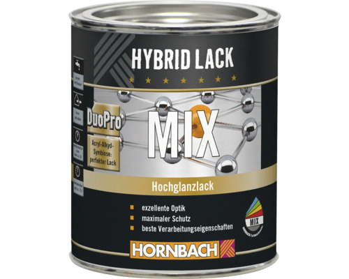 HORNBACH Hybrid Lack glänzend im Wunschfarbton mischen lassen Hybridlack Dose mit der Aufschrift Mix von Hornbach
