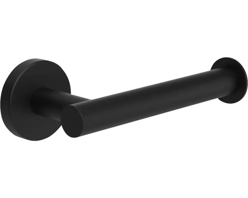 Schwarzer Toilettenpapierhalter zur Wandmontage.