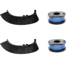 Zwei Kehrbürsten und zwei Spulen mit Mähfaden