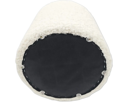 Unterseite eines Hockers mit Stoffbezug und Befestigungselementen