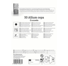 50 Allium cepa Crusado Zwiebelsamenpackung mit Informationen zu Standort, Anbau und Eigenschaften