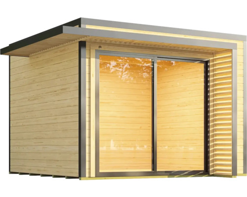 Gartenhaus mit Schiebetür und Holzfassade