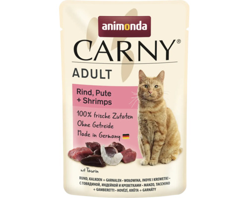 Katzenfutter nass animonda Carny Adult Rind & Pute 85 g Animonda Carny Adult Katzenfutter mit Rind, Pute und Shrimps