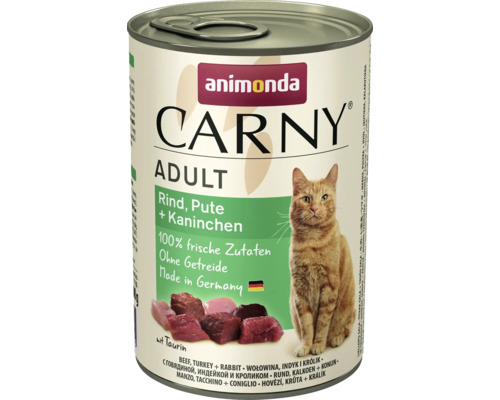 Katzenfutter nass animonda Carny Adult Rind, Pute + Kaninchen 400 g Animonda Carny Adult Katzenfutter Dose mit Rind, Pute und Kaninchen