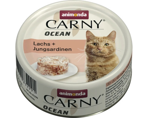 Katzenfutter nass animonda Carny Ocean Lachs + Jungsardinen 80 g Animonda Carny Ocean Katzenfutter mit Lachs und Jungsardinen Dose