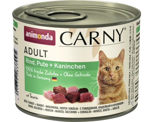 Katzenfutter nass animonda Carny Adult Rind, Pute + Kaninchen 200 g Animonda Carny Adult Katzenfutter Rind, Pute und Kaninchen in Dose