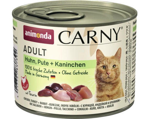 Katzenfutter nass animonda Carny Adult Huhn & Pute & Kaninchen 200 g Animonda Carny Adult Katzennahrung mit Huhn, Pute und Kaninchen in Dose