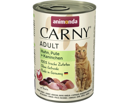 Katzenfutter nass animonda Carny Adult Huhn & Pute & Kaninchen 400 g Animonda Carny Adult Katzennahrung mit Huhn, Pute und Kaninchen in Dose