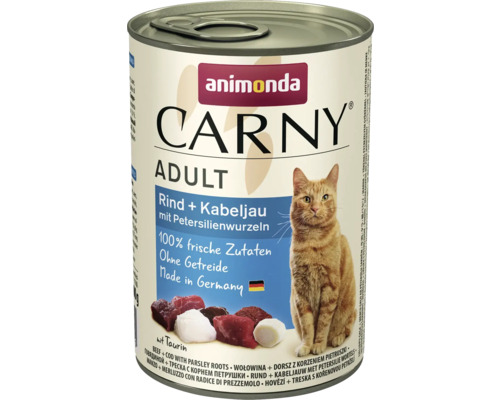 Katzenfutter nass animonda Carny Adult Rind & Kabeljau & Petersilienwurzeln 400 g Animonda Carny Adult Katzenfutter mit Rind und Kabeljau Dose