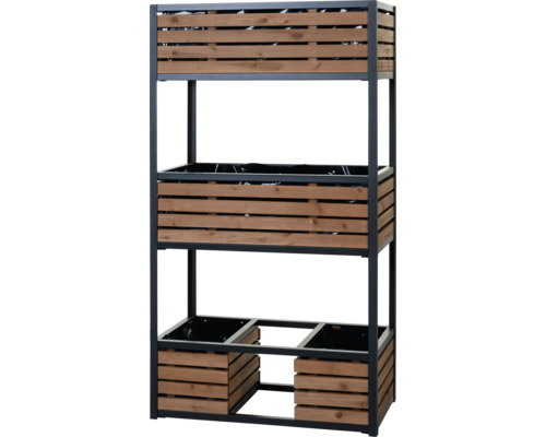 Hochbeetregal mit drei Ebenen, Rahmen aus Metall, Pflanzkästen aus Holz
