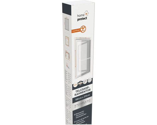 Verpackung einer Home Protect Teleskop-Rahmentür, 100 cm x 215 cm, mit Aluminiumrahmen und Insektenschutz