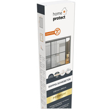 Verpackung einer Insektenschutz-Doppelschiebetür 230 mal 240 Zentimeter mit Aluminiumrahmen von Home Protect