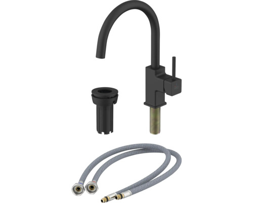 Schwarze Küchenarmatur mit Zubehör