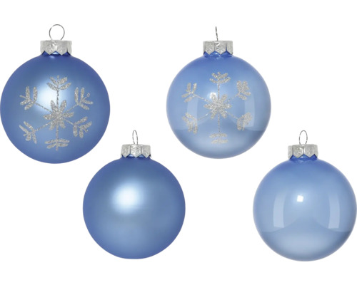 Blauwe kerstballen met sneeuwvlokmotief