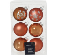 Weihnachtskugeln aus Glas mit Schneeflockenmuster im Sechserpack