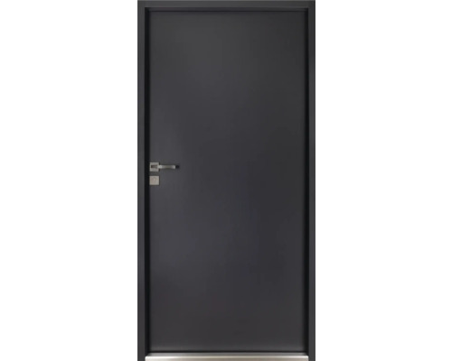 Graue Innentür mit silberfarbenem Türgriff und Schlüsselloch