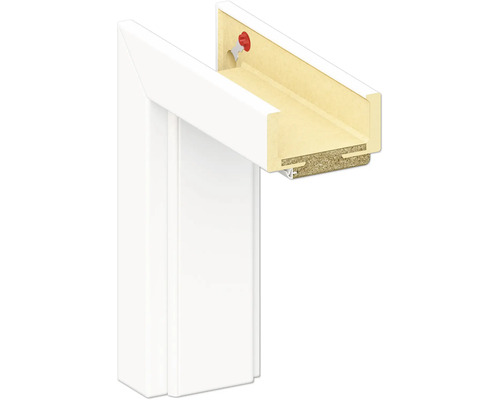 Pertura Komplettzarge CPL Weiß RAL 9003 73,5x198,5x18 cm DIN links Detailansicht eines weißen Türrahmens mit Innenleben