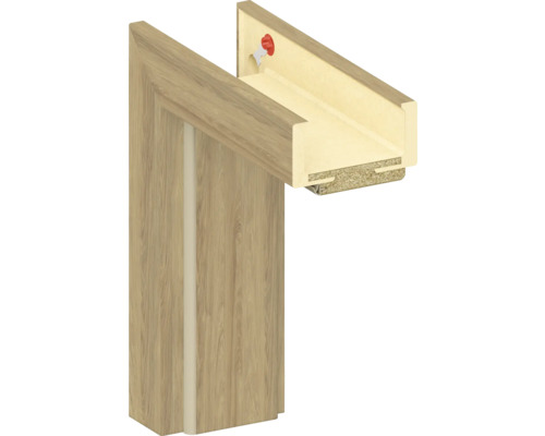 Pertura Komplettzarge Eiche CPL Hikora Eiche 98,5x198,5x9,5 cm DIN rechts Schnittansicht eines Türrahmens mit Holzmaserung