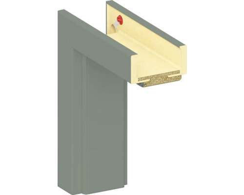 Pertura Komplettzarge Dekor Uni grün 61,0x198,5x7,5 cm links Schnittansicht eines Türrahmens aus Holzwerkstoff
