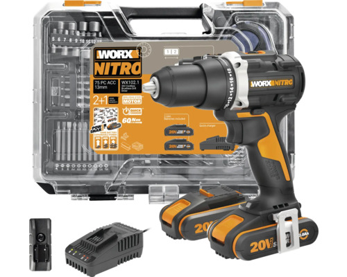 Worx Nitro Akku-Bohrschrauber mit Zubehör, Akkus und Ladegerät