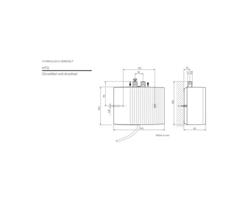Hydraulisch gesteuerter MTD Druckspeicher mit Maßangaben
