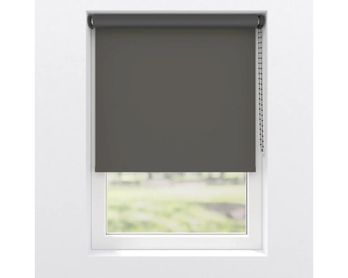 Dunkelgraues Rollo am Fenster