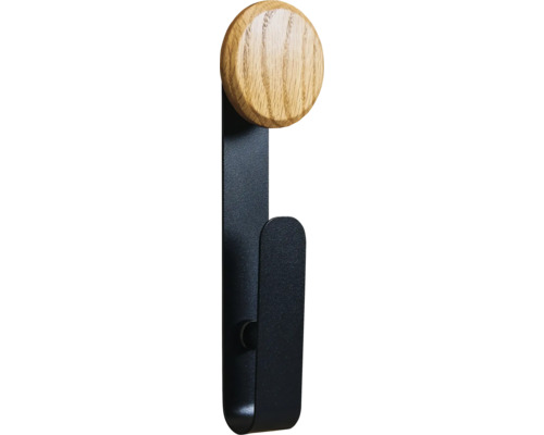 Sonava Function Haken schwarz pulverbeschichtet mit Holzkopf natur Large Pack = 4 Stück inkl. Fixierung Wandhaken mit Holzknauf