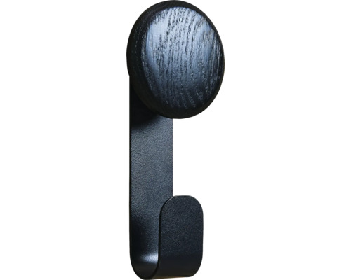 Sonava Function Haken schwarz pulverbeschichtet mit Holzkopf schwarz Small Pack = 4 Stück inkl. Fixierung Holzhaken zur Wandmontage